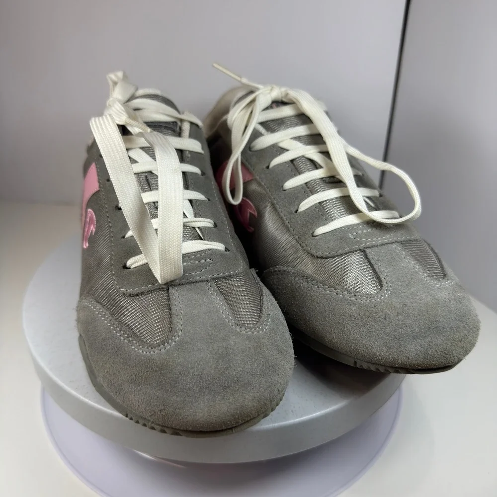 Champion Retro Women's Sneakers Gray Pink Suede Mesh‎ Lace-Up Shoes 9.5